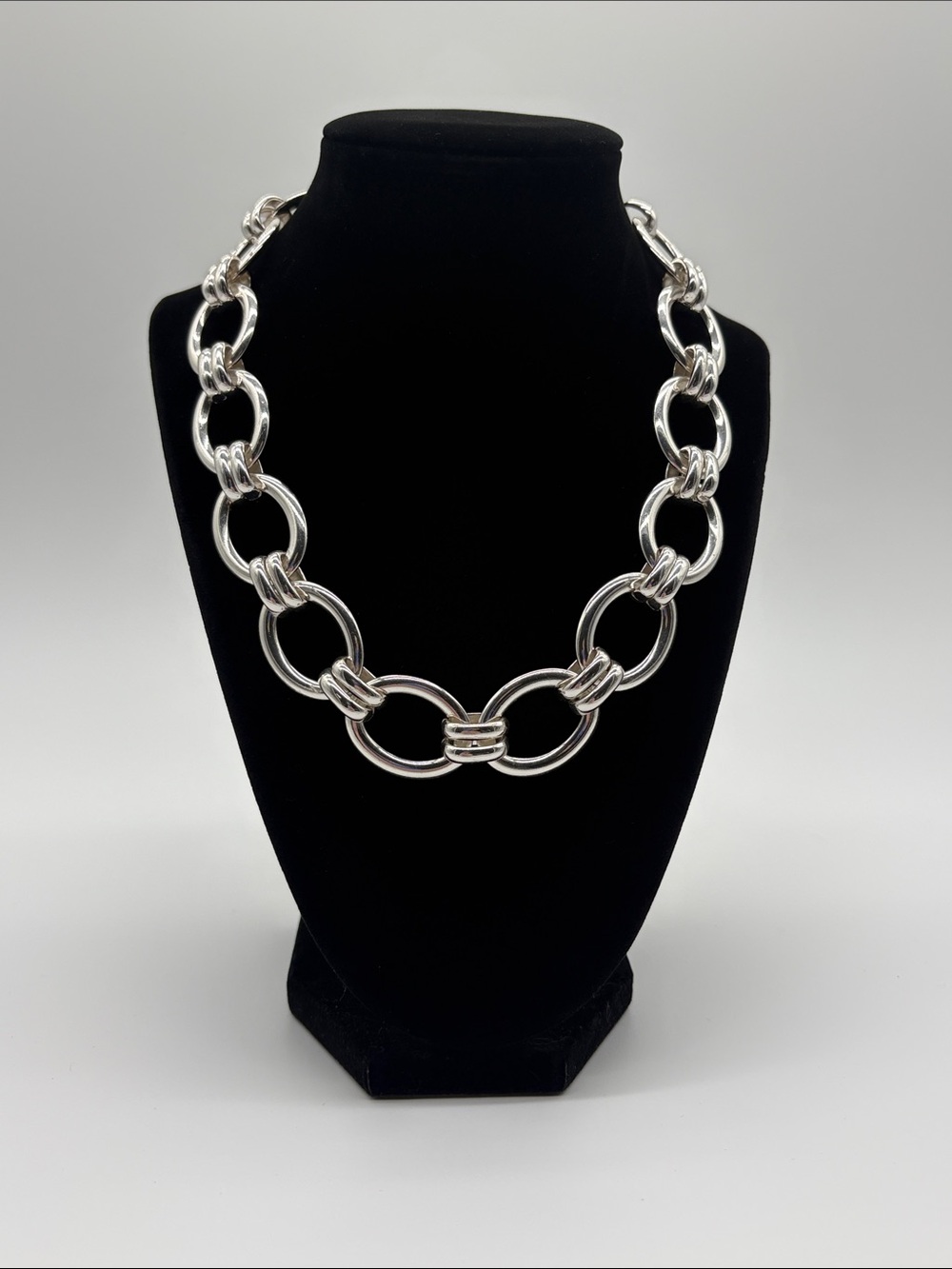 Silver Oversized Link Necklace Interlocking Ring Statement Women Jewelry